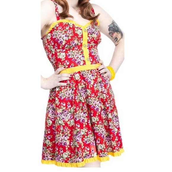Sourpuss Floral Mini Dress in Red and Yellow - Picture 1 of 2